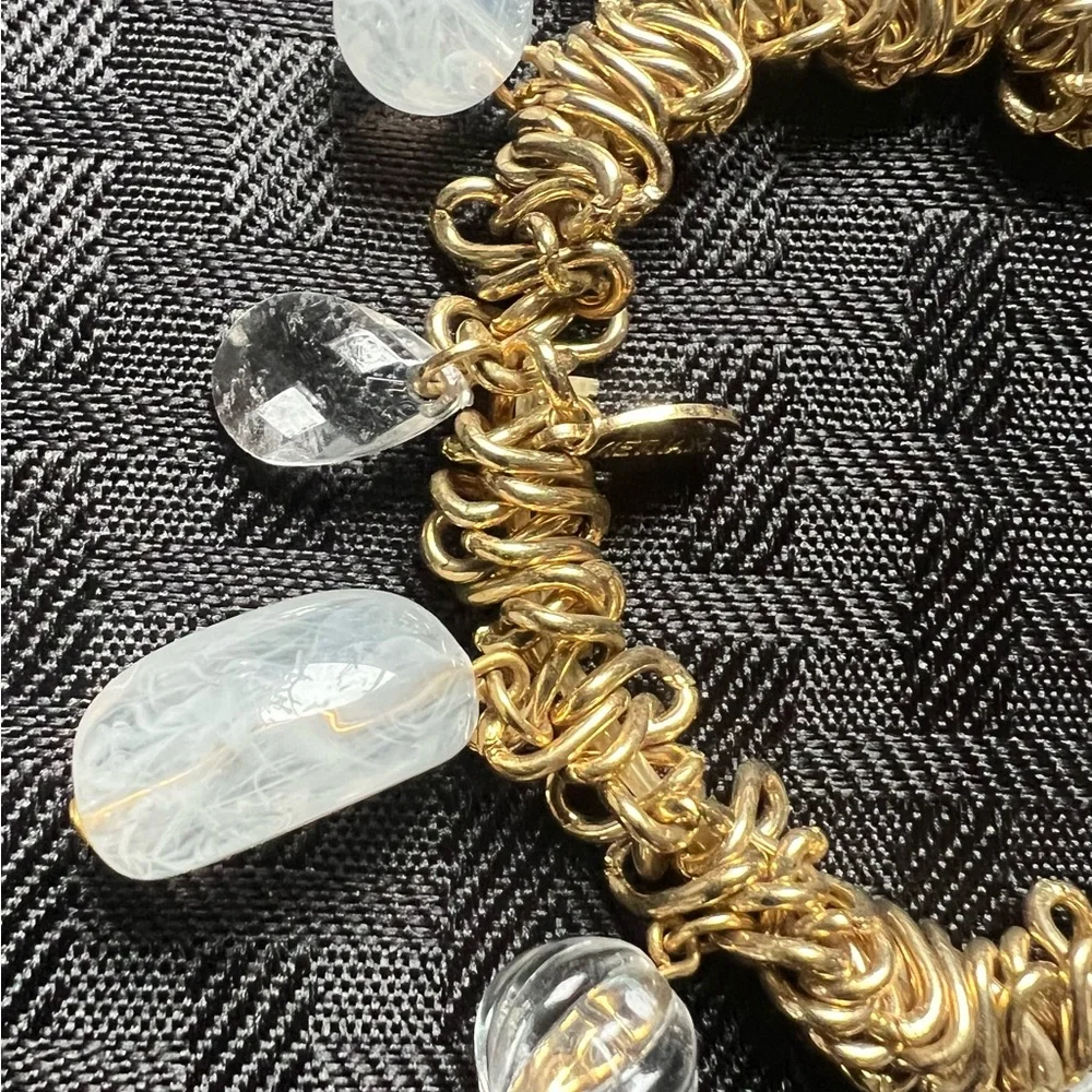 🐟 Freshwater Pearl Faceted & Smooth Bead Gold Tone Stretch Bracelet Cookie Lee - Picture 4 of 6